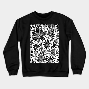 White and Black Floral Lino Print Crewneck Sweatshirt